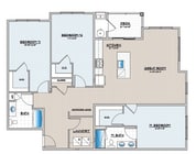 Explore this contemporary apartment layout, combining modern design with practical living spaces.