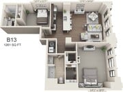 Two Bed Two Bath 1261 sqft