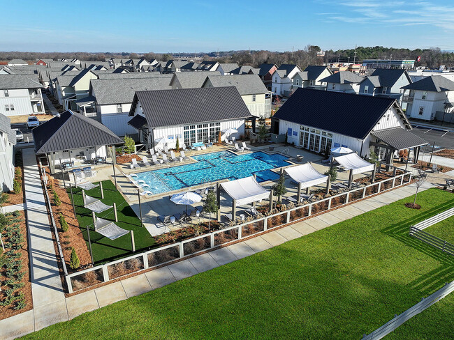 Aerial view of pool and club house