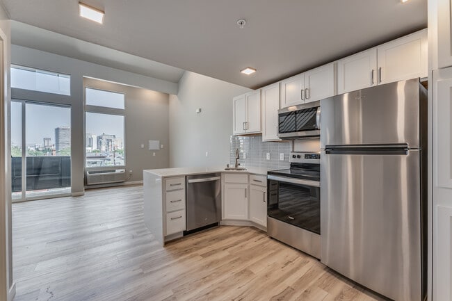 Loft Kitchen and Balcony - Cal Ave Apartments