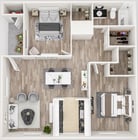 Plano del piso de dos dormitorios y un baño