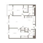 Modern 2D floor plan showcasing two bedrooms, open living space, walk-in closet, and two stylish bathrooms.