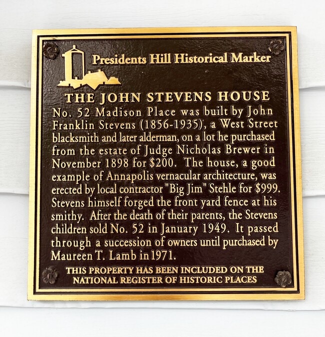 Historic Home Plaque - 52 Madison Pl