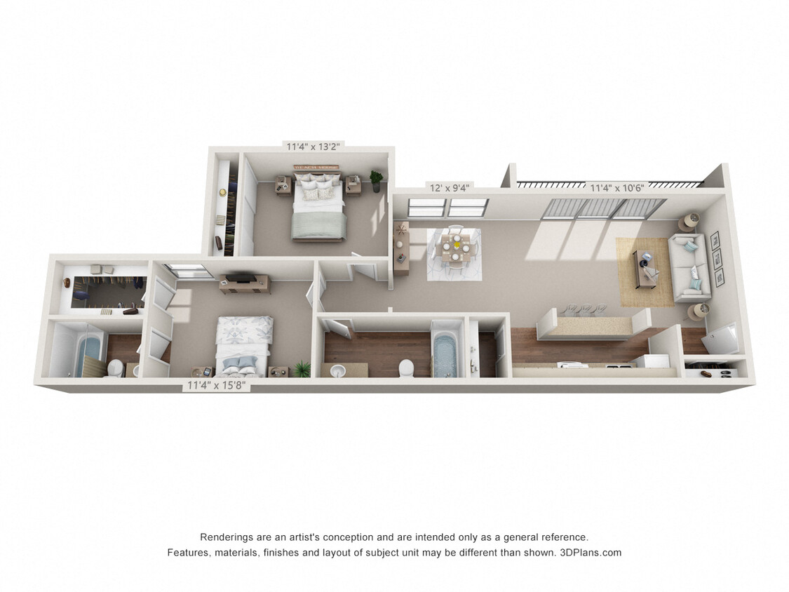 Floor Plan - 2 Bedroom,  2 Bath A