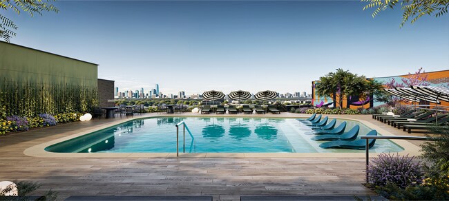 Experimente la máxima relajación con impresionantes vistas de la ciudad en esta exclusiva piscina en la azotea. - Pearl Springdale