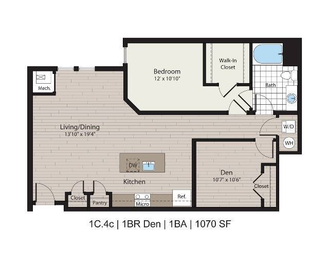 1c.4c 1BD/1BA with Den 1070 SF