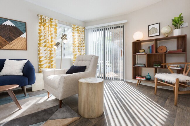 Clover Creek Apartments Model Living Room and Patio Door