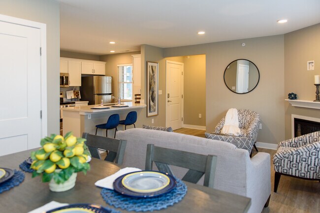 View of Phase II apartment Great Room from the dining area. Front entrance & foyer are in background
