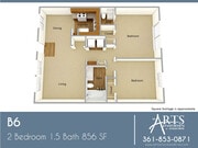 B6 2 Bedroom 1.5 Bath 856 SF