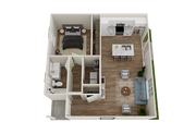 Explore the modern elegance of this one-bedroom apartment, featuring a spacious living area and a state-of-the-art kitchen.