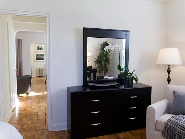 Bedroom with hard surface flooring