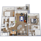 B4 - Apartamento de 1,041 pies cuadrados, dos habitaciones y dos baños