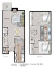 Two Bedrooms, Two and ½ Bathrooms, Townhome, 1100 sqft, Patio, Full-Size Washer/Dryer Connections, Fireplace, Open Kitchen