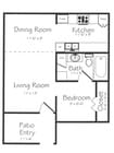1 Bedroom 1 Bathroom Floorplan