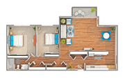 2 BR x 1 BA Floorplan