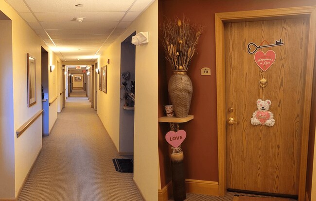 The hallway leading to your apartment home. - St James Senior Apartments