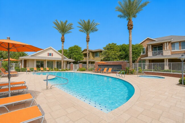 Elevate your lifestyle at Highland Groves at Morrison Ranch. Enjoy sunny days by the sparkling pool surrounded by lush palm trees and inviting lounge areas. Dive into relaxation and inquire about your new home today!