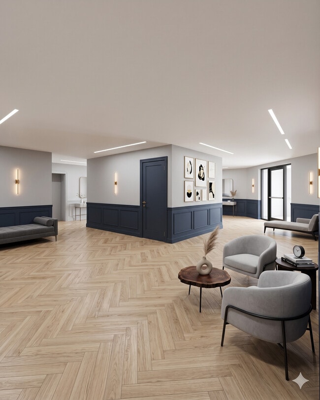 Representación de la renovación del vestíbulo de la planta baja - Phillips Park Apartments