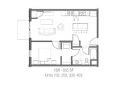 Floor plan for 103; 203; 303; 403.