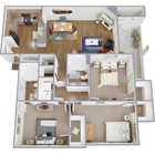 C1 - Apartamento de 1,264 pies cuadrados, tres habitaciones y dos baños