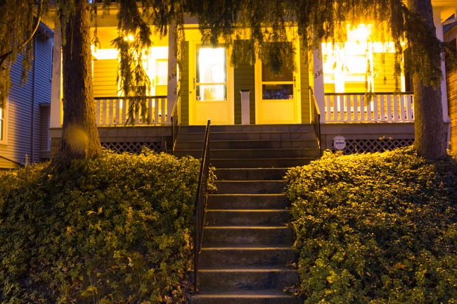 front of house at night - 336 Field St