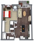 1 bedroom, 1 bathroom