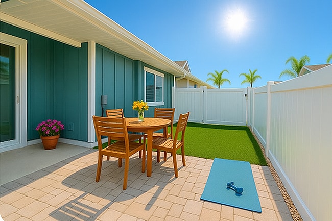 Patio trasero de NSB con tapete de yoga - Viva at New Smyrna Beach