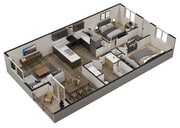 2x1 Layout A approx. 935 sq. ft.