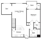 Apartamento de un dormitorio y un baño con buhardilla y estudio (1087 pies cuadrados) | Primer piso