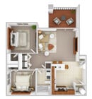 2 Bed / 1 Bath Floor Plan