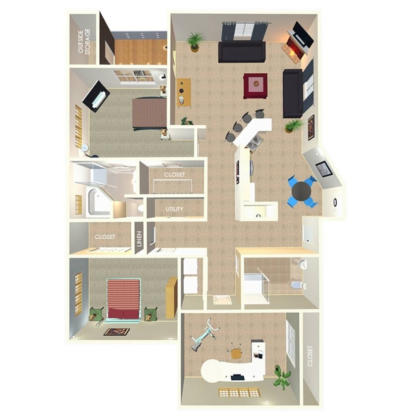 Floor Plan - 3 Bed, 2 Bath