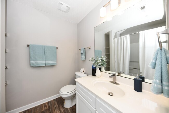 Bright bathroom with generous counterspace