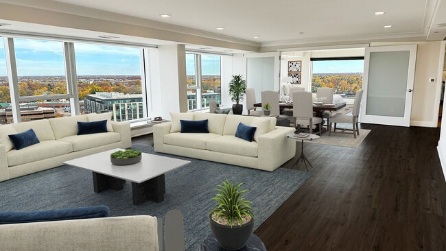 VIEWS! VIEWS! VIEWS! HUGE LIVING ROOM WITH FLOOR TO CEILING WINDOWS, WOOD FLOORS, WINDOW SEATS - 555 Luxury Apartments
