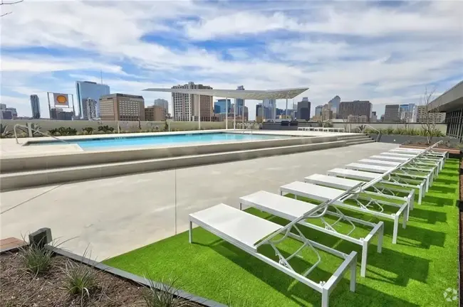 Pool with downtown skyline view + grill area - 800 Embassy Dr Unit 107 Rental