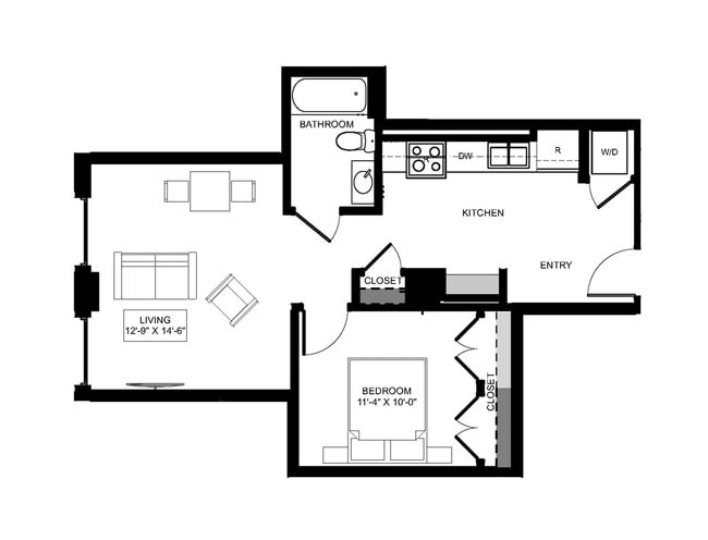 1 Bedroom - Units 1229, 1329, 1429, 1529