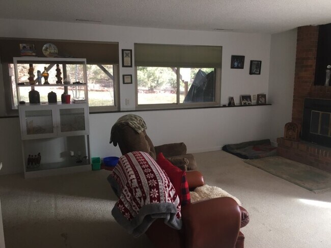 Living room with view to back yard