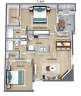 Floor Plan C | 2 Bed 2 Bath | 920 sq ft | Steepleway Downs Apartments in Houston
