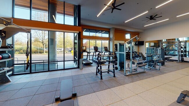 Cardio and weight stations in the club-quality fitness center