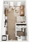 Explore this contemporary studio apartment designed for optimal space and comfort.