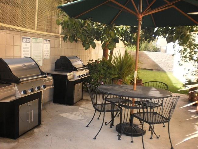 Green back yard with two gas grills, a great picnic area by our heated pool