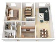 Two Bedrooms, One Bathroom, 912 sqft, Walk-in Closet
