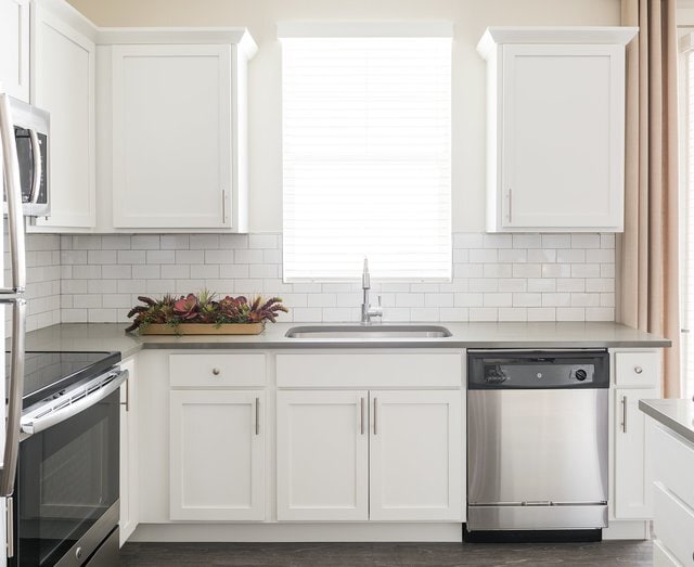 White Cabinetry In Kitchen with Stainless Steel Appliances