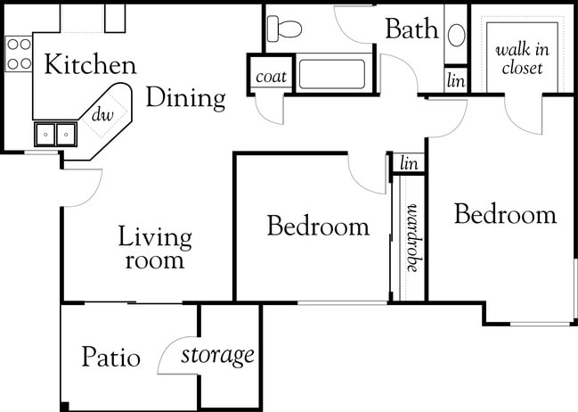 2 BR, 1 BA - 780 SF - Tyler Springs Apartments for Seniors, 55 YRS+