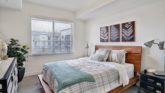 Spacious primary bedroom with natural light and neutral finishes.
