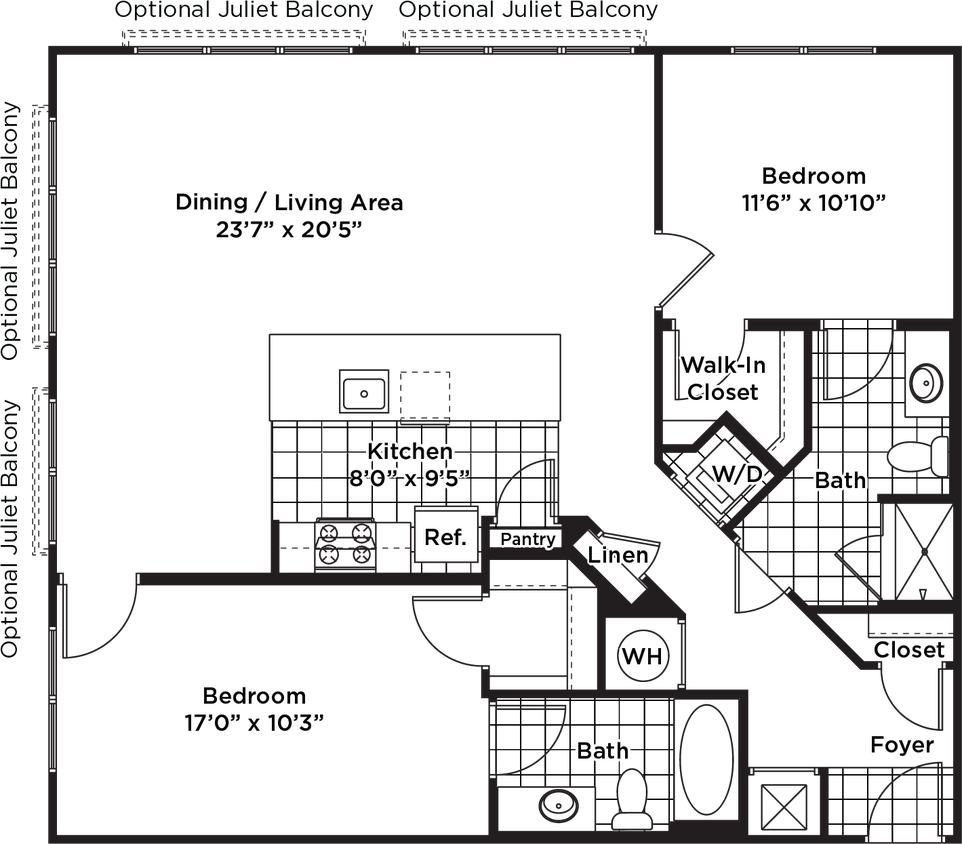 Floor Plan - 2 Bedroom 2 Bath - B20 Affordable 80%