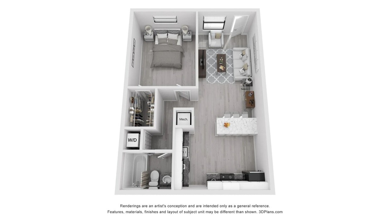 A photo of our 1x1 floor plan, The Tony. - The Tony