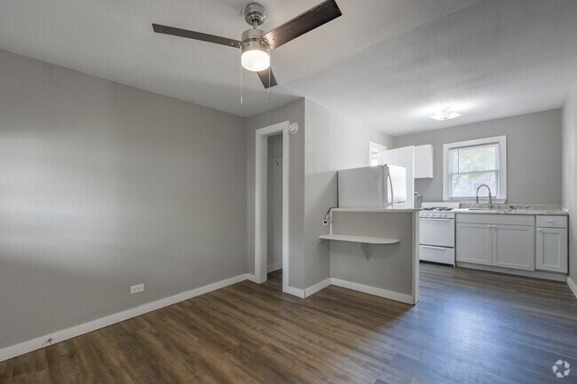 Living Area with Built-In Dining Table