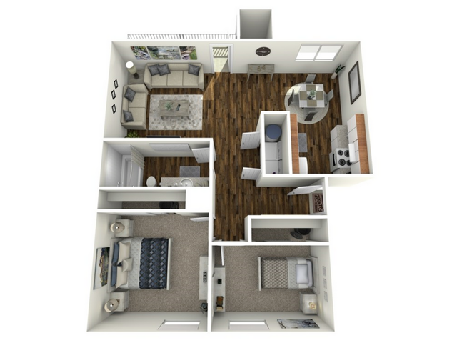 B Floorplan - 2 Bed, 1 Bath