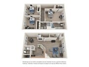 Three Bedrooms and Two and 1/2 Bathrooms. All 3 Bedrooms and 2 Full Bathrooms are upstairs. The 1/2 bathroom is downstairs.