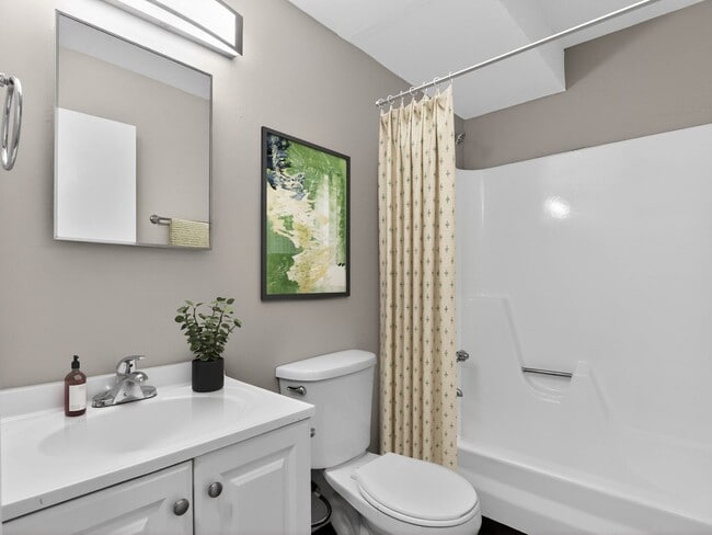 Transform your daily routine in the stylish bathroom at The Flats at Talcott, an Eagle Rock Community. Enjoy modern finishes and a soothing ambiance designed for comfort. Come see your new home today and elevate your living experience!